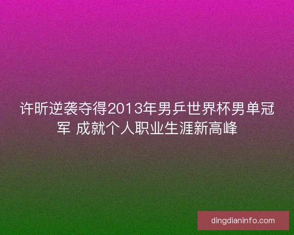 许昕逆袭夺得2013年男乒世界杯男单冠军 成就个人职业生涯新高峰